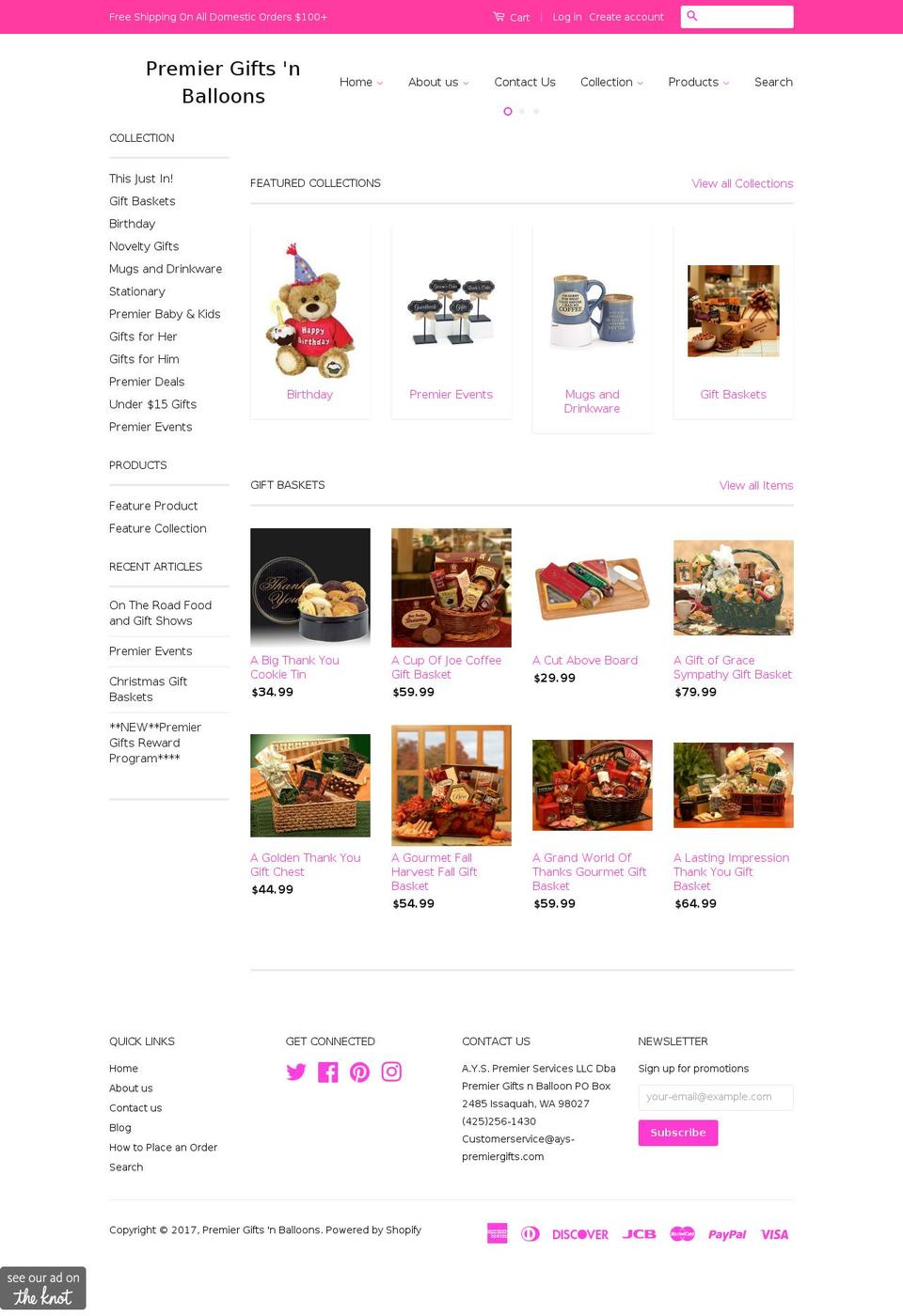 ays-premiergifts.com shopify website screenshot