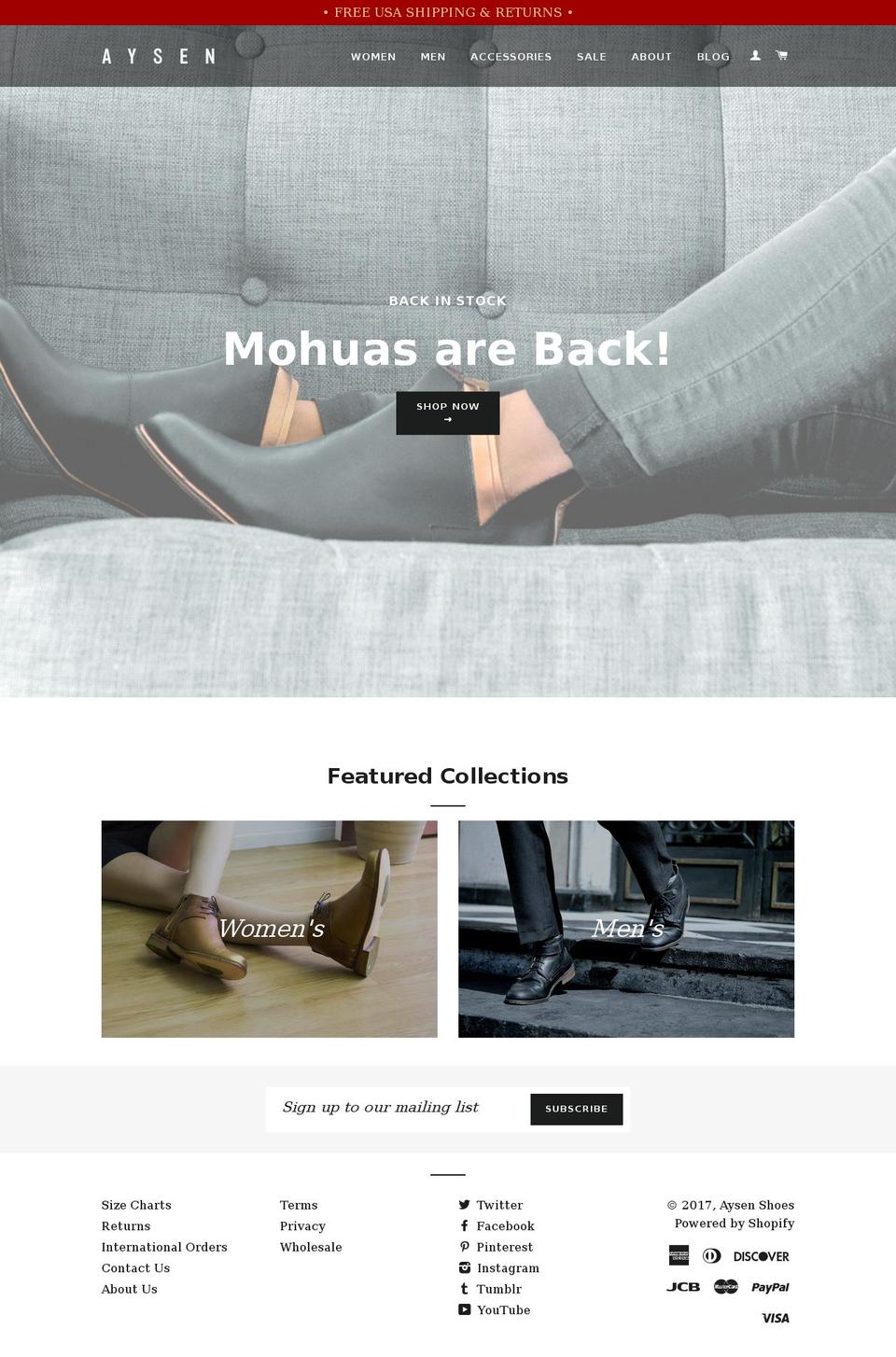 aysenshoes.com shopify website screenshot