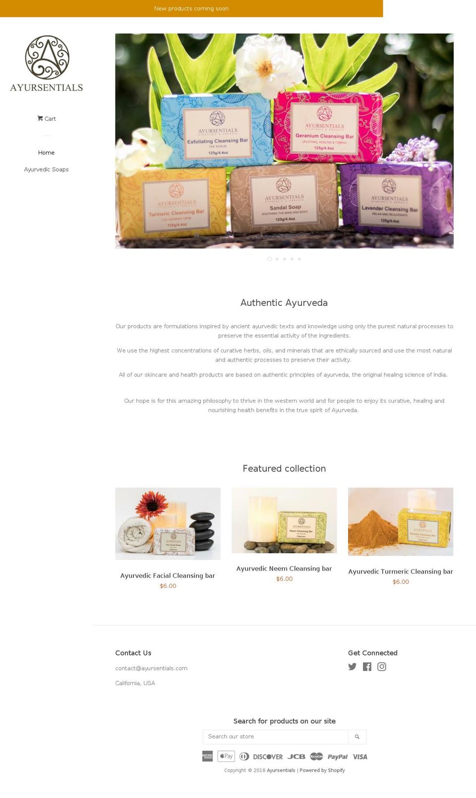 ayursentials.com — Shopify storefront screenshot
