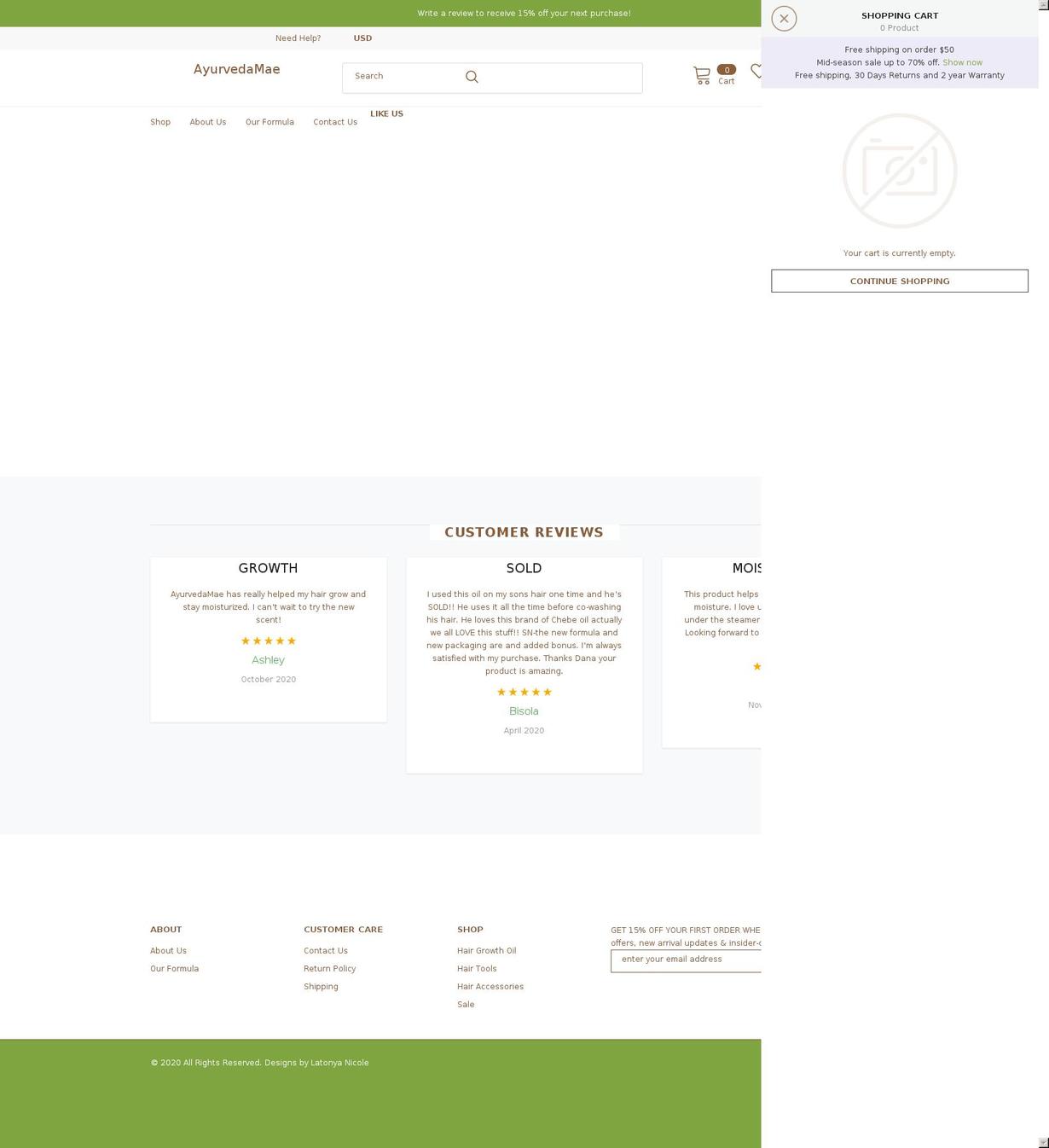 ayurvedamae.com shopify website screenshot