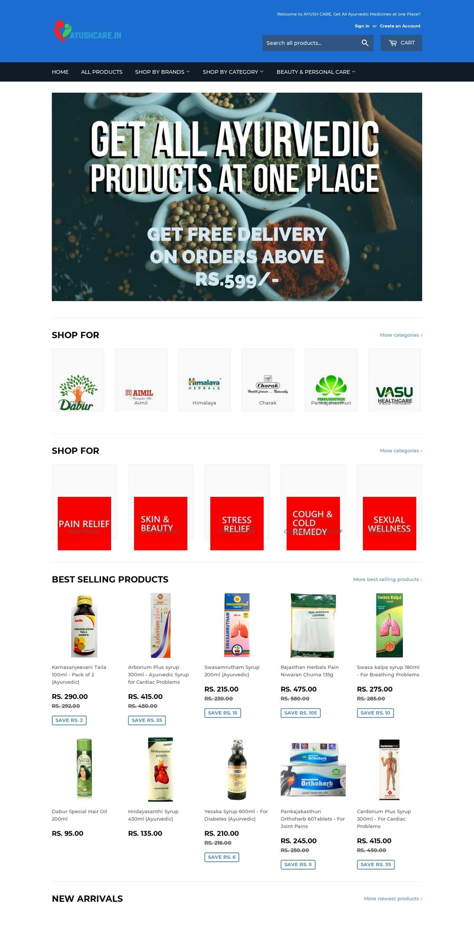 Ayush Care v Shopify theme site example ayushcare.in