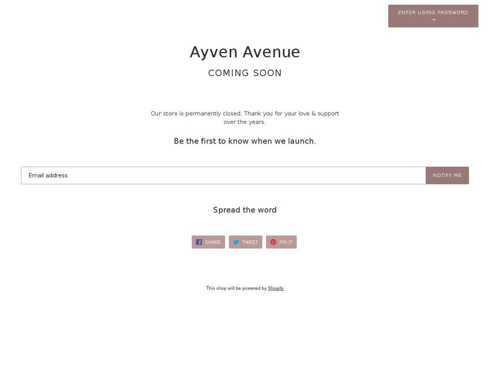 ayvenavenue.com — Shopify storefront screenshot