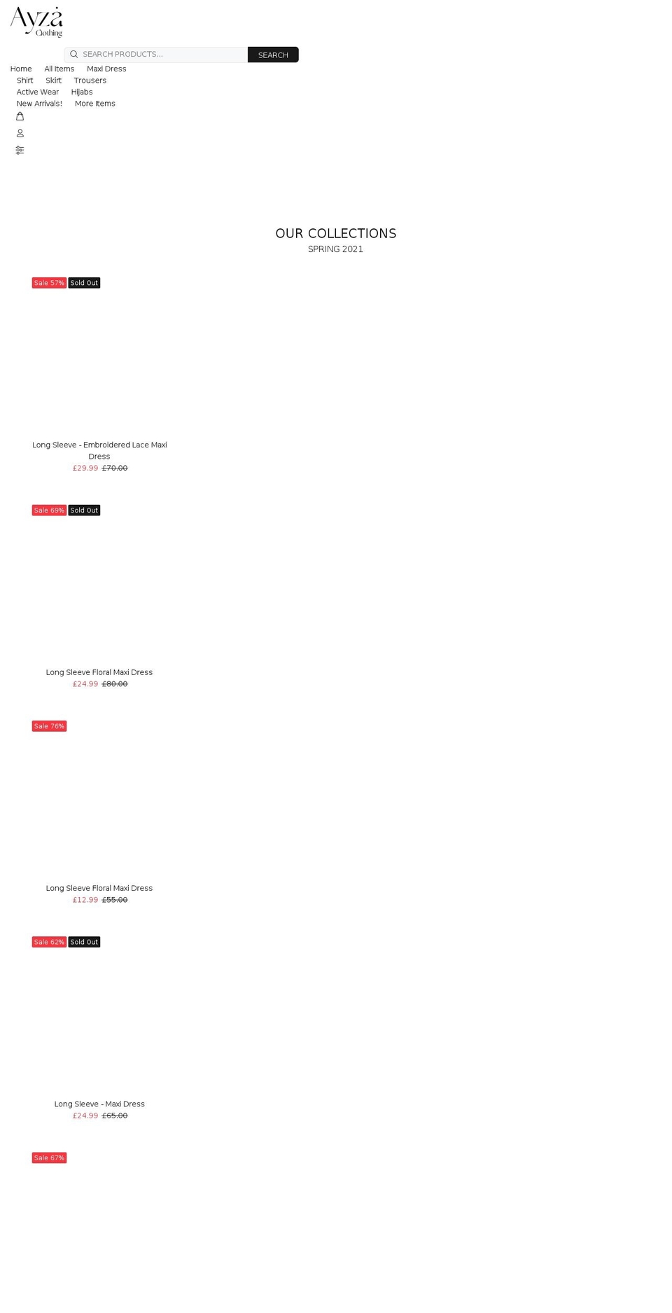 ayzaclothing.com shopify website screenshot