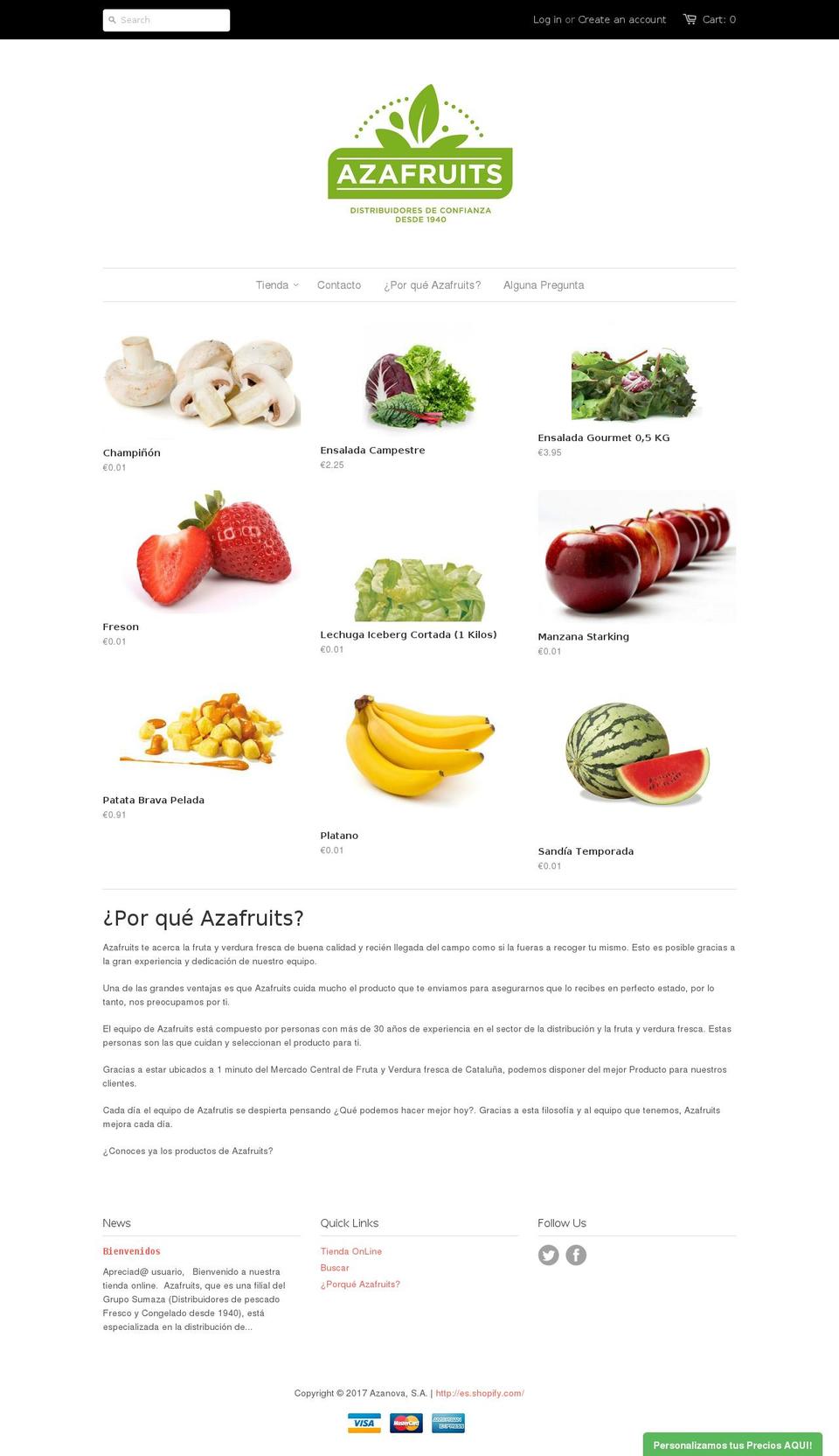 azafruits.com shopify website screenshot