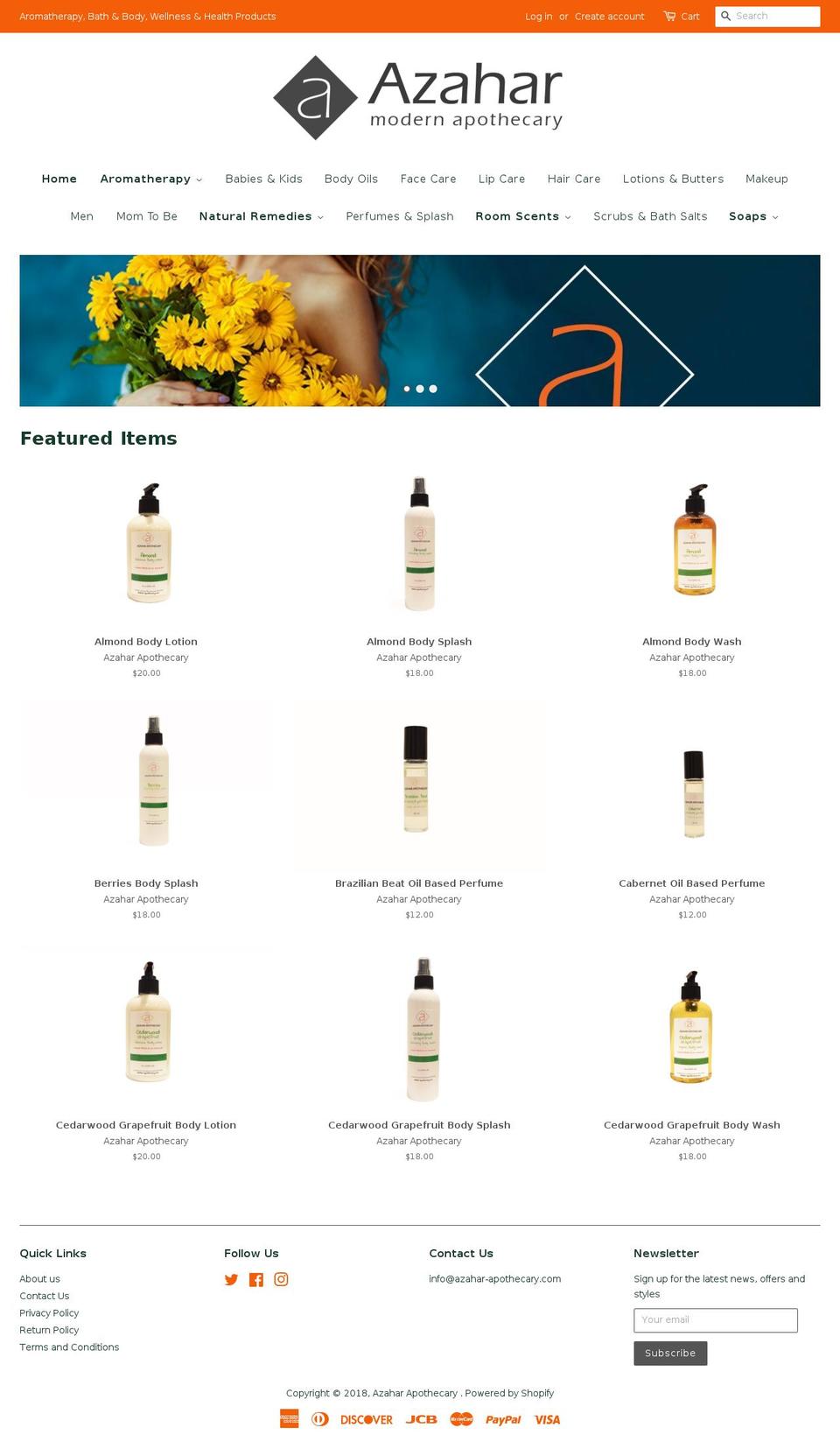 azahar-apothecary.com shopify website screenshot