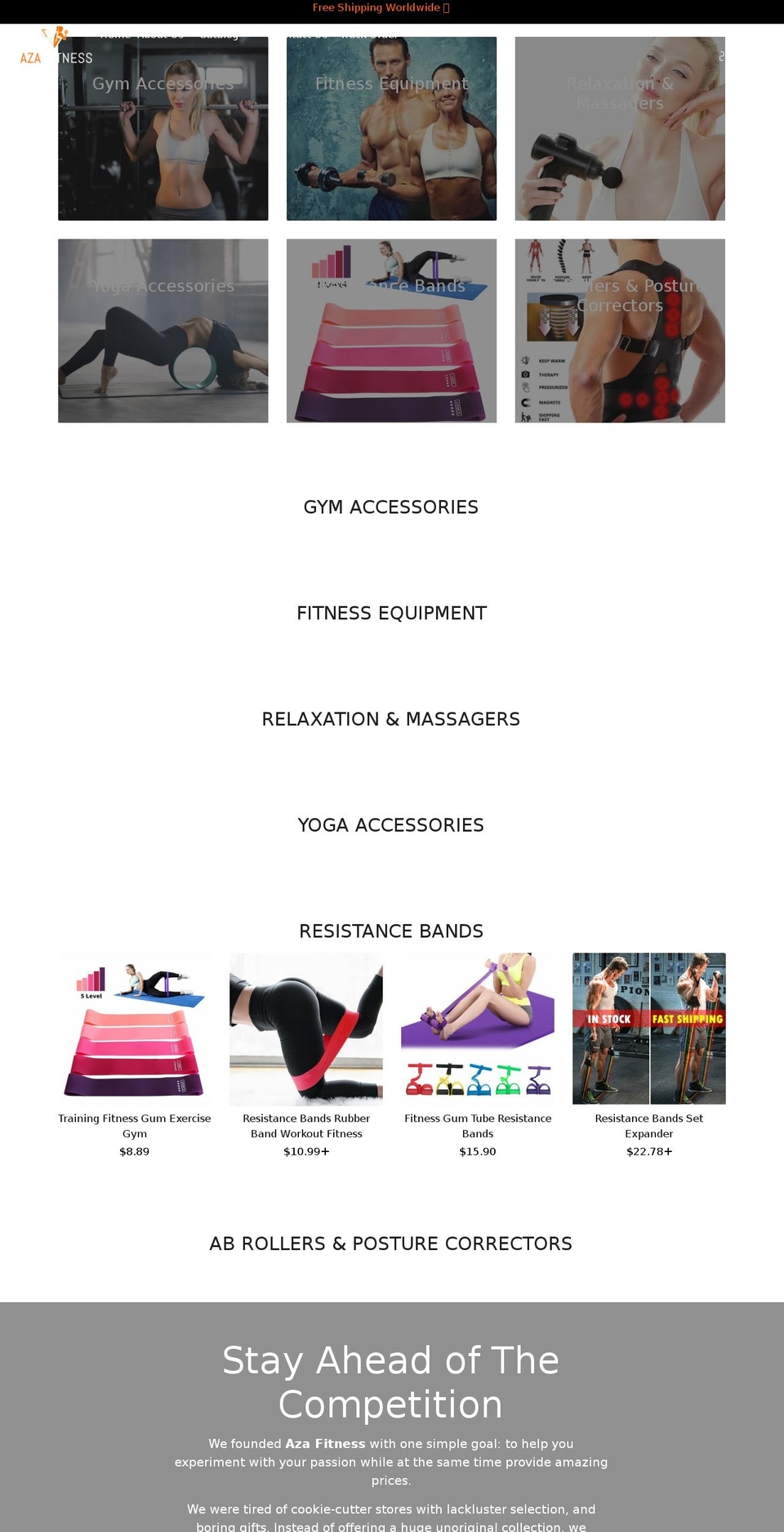 azahomegym.com shopify website screenshot