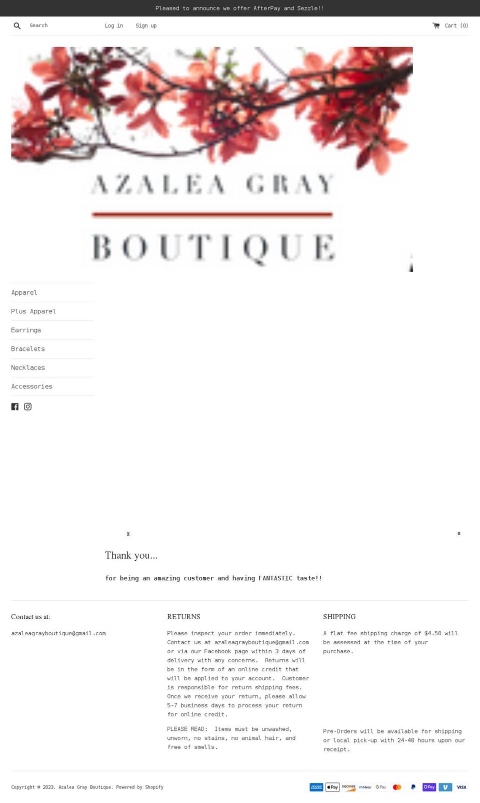 azaleagrayboutique.com shopify website screenshot