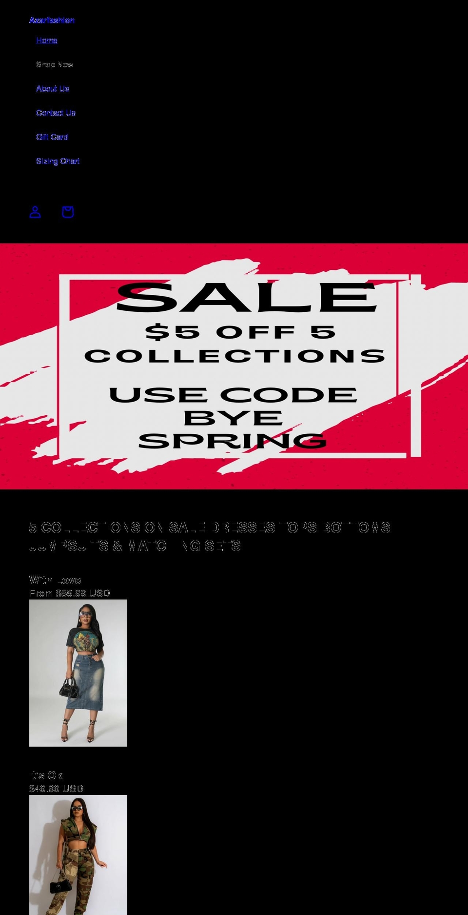 azarfashions.com shopify website screenshot