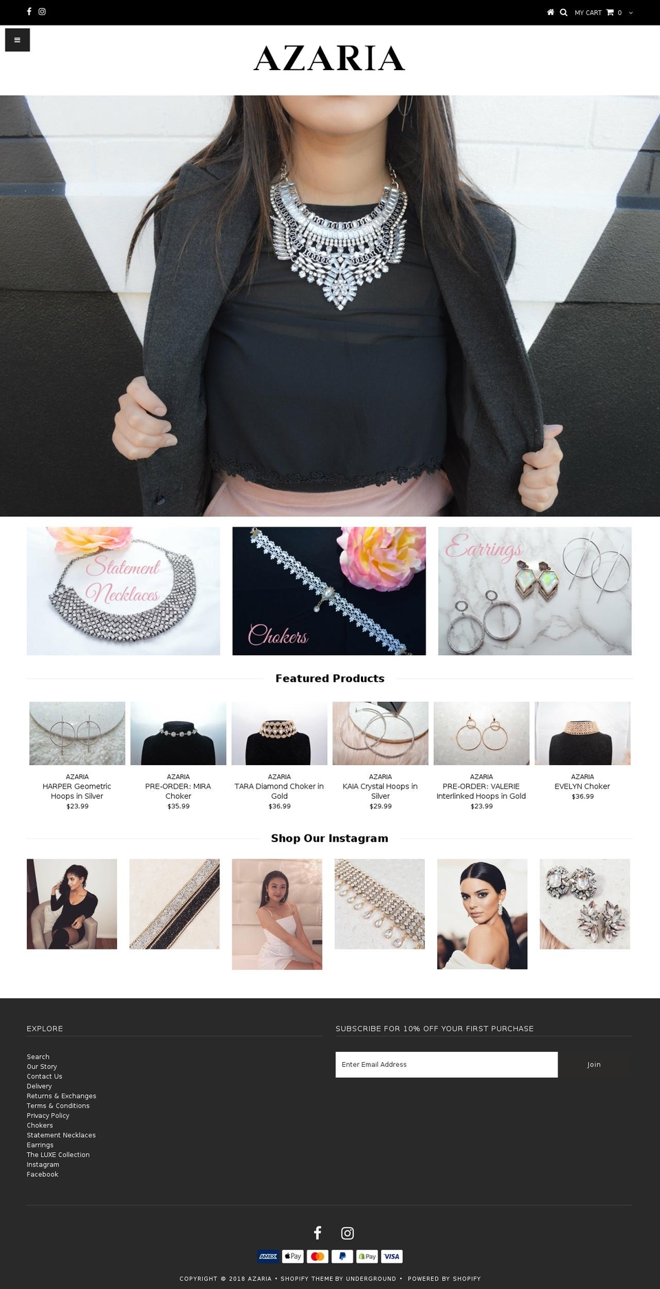 azariaboutique.com — Shopify storefront screenshot