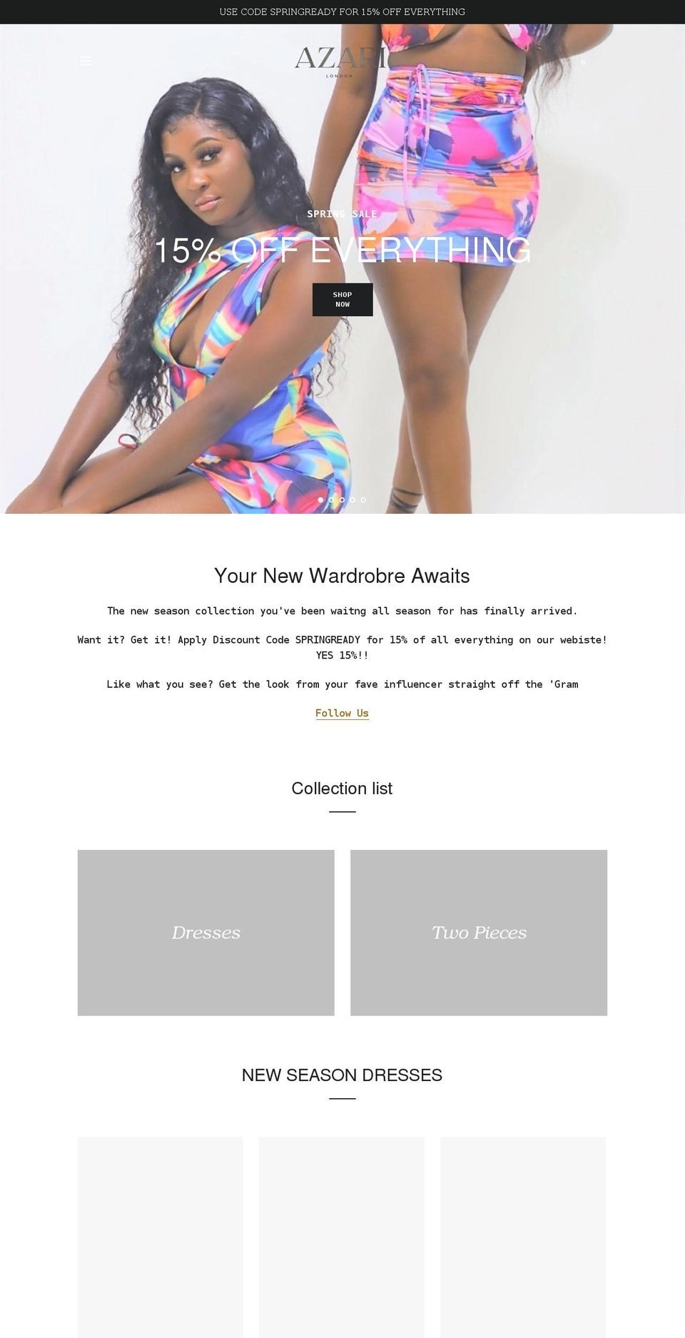 azarilondon.com shopify website screenshot