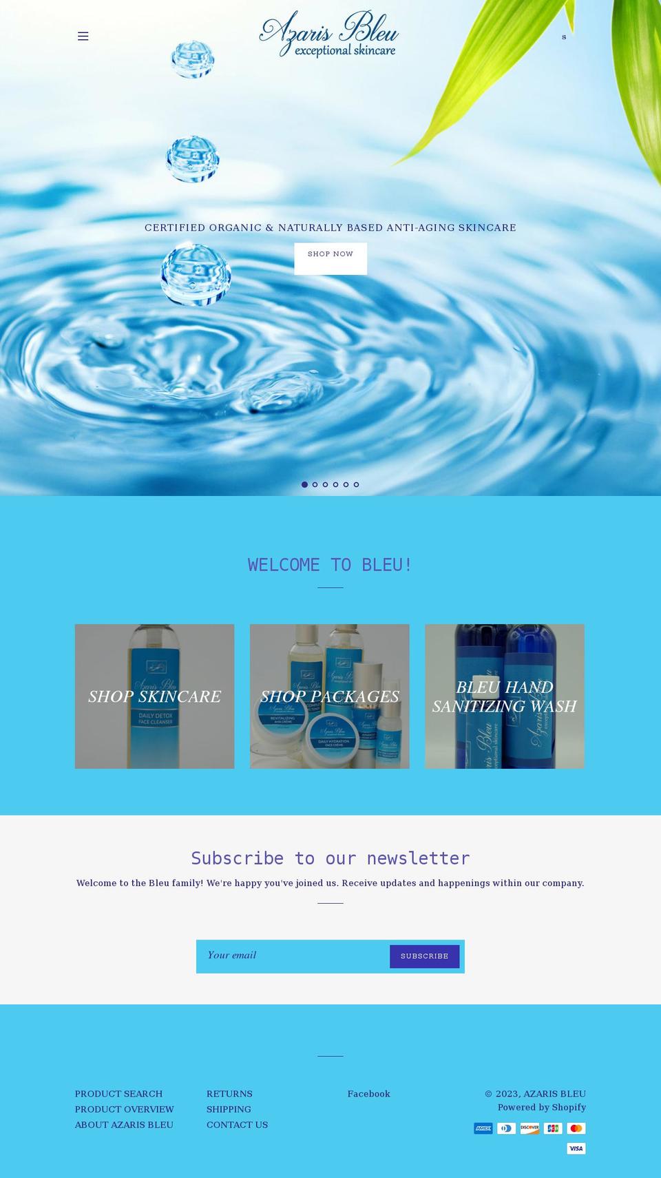 azarisbleu.com — Shopify storefront screenshot