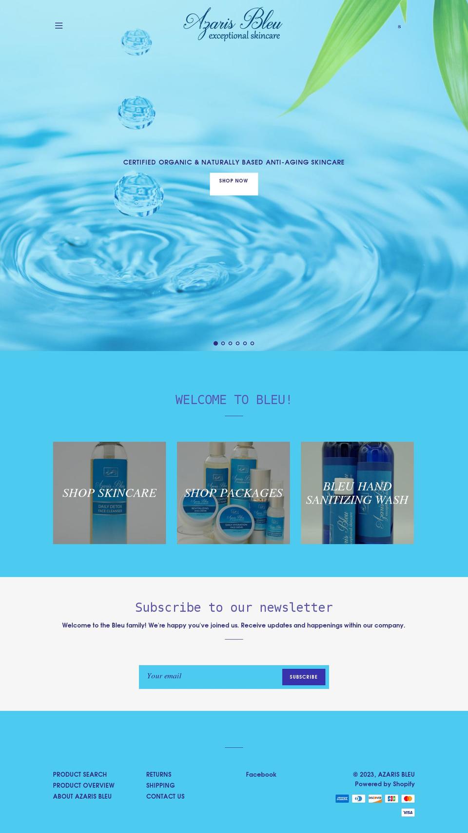 azarisblue.com — Shopify storefront screenshot