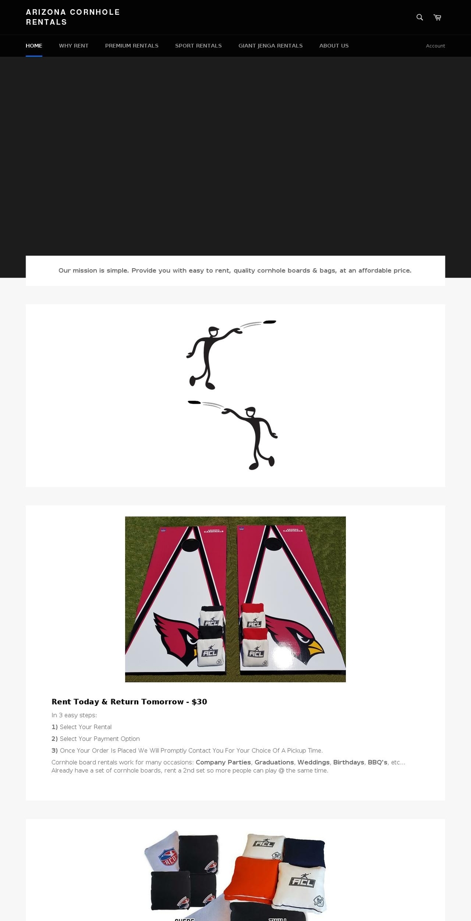 azcornholerentals.com — Shopify storefront screenshot