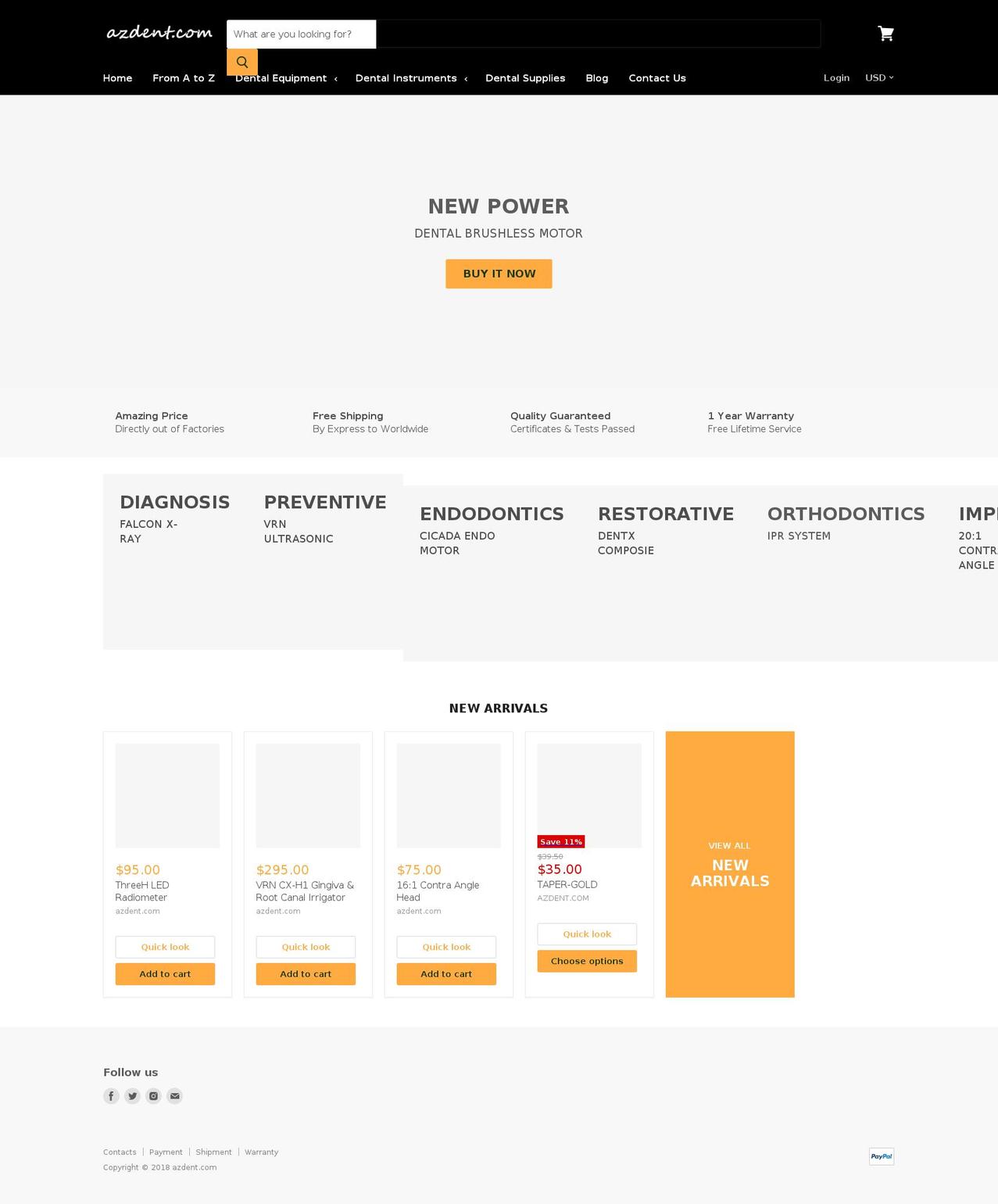 azdent.com shopify website screenshot