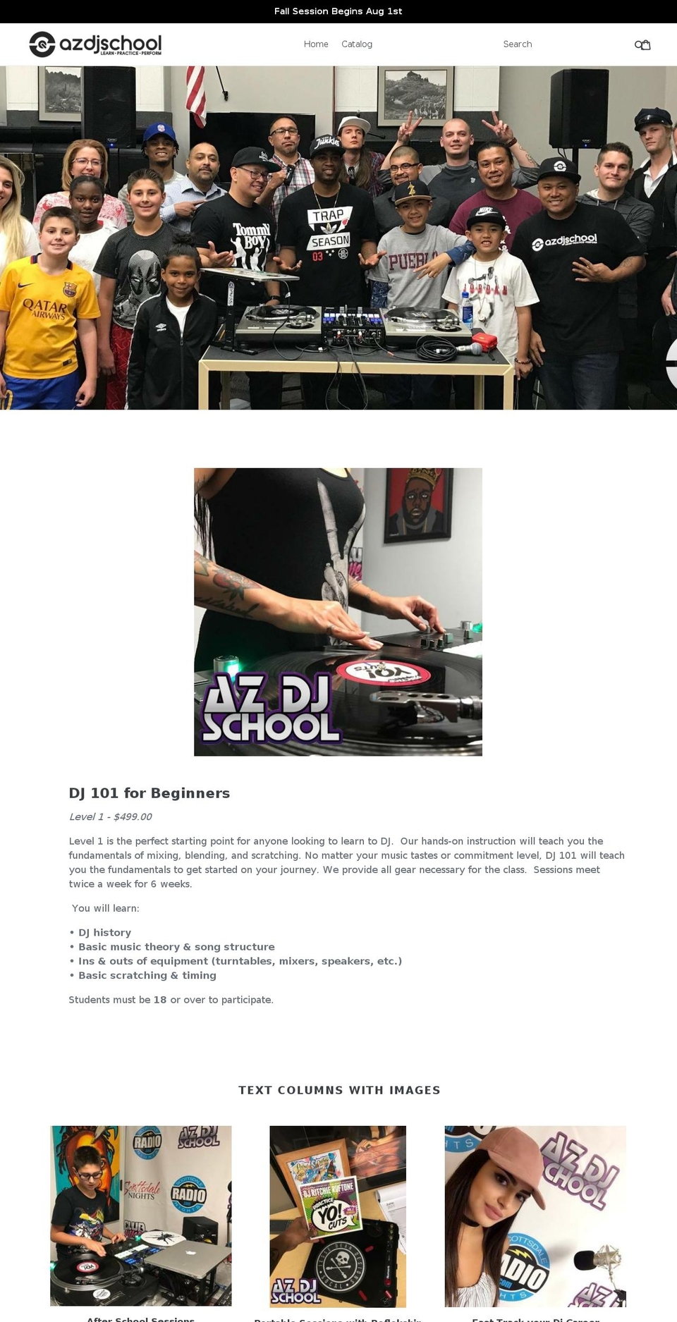 azdjschool.com — Shopify storefront screenshot