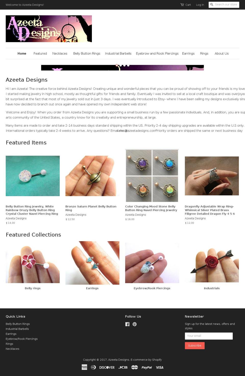 azeetadesigns.com shopify website screenshot