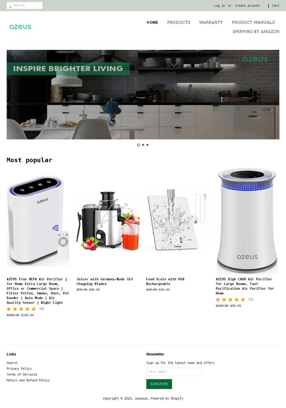 azeus.net shopify website screenshot