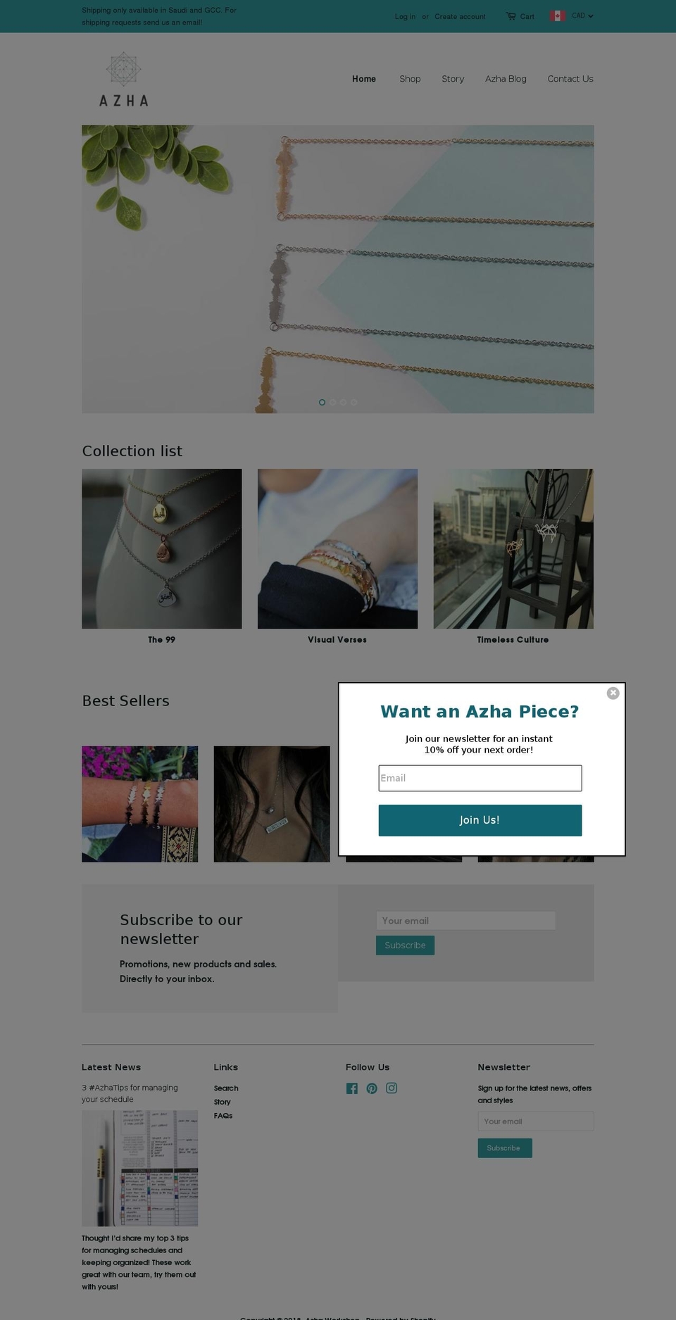 azhaworkshop.com — Shopify storefront screenshot