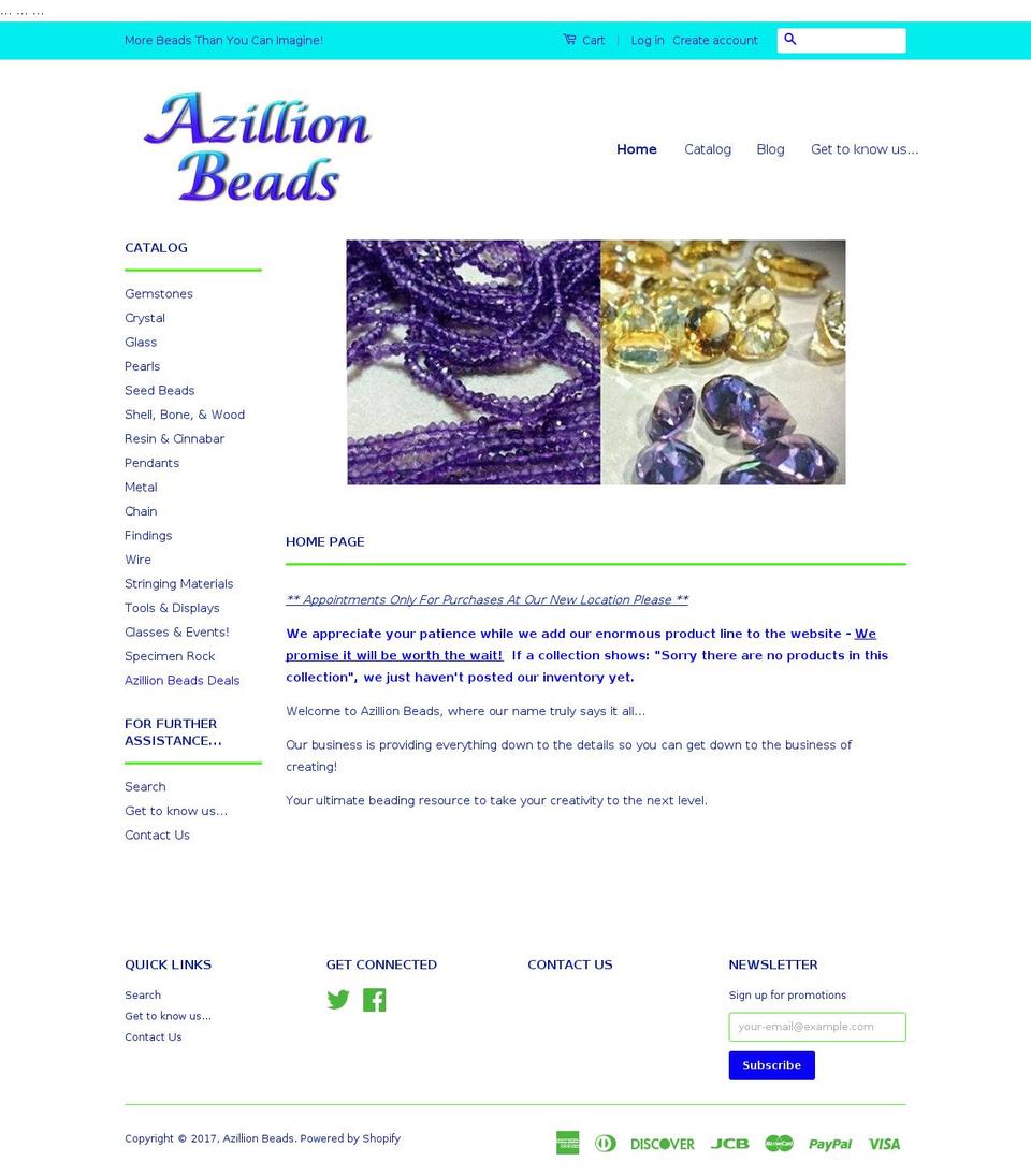 azillionbeads.net shopify website screenshot