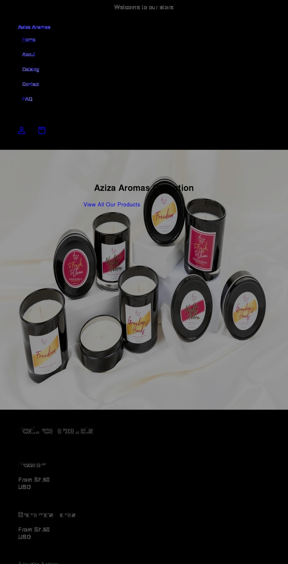 azizaaromas.com shopify website screenshot