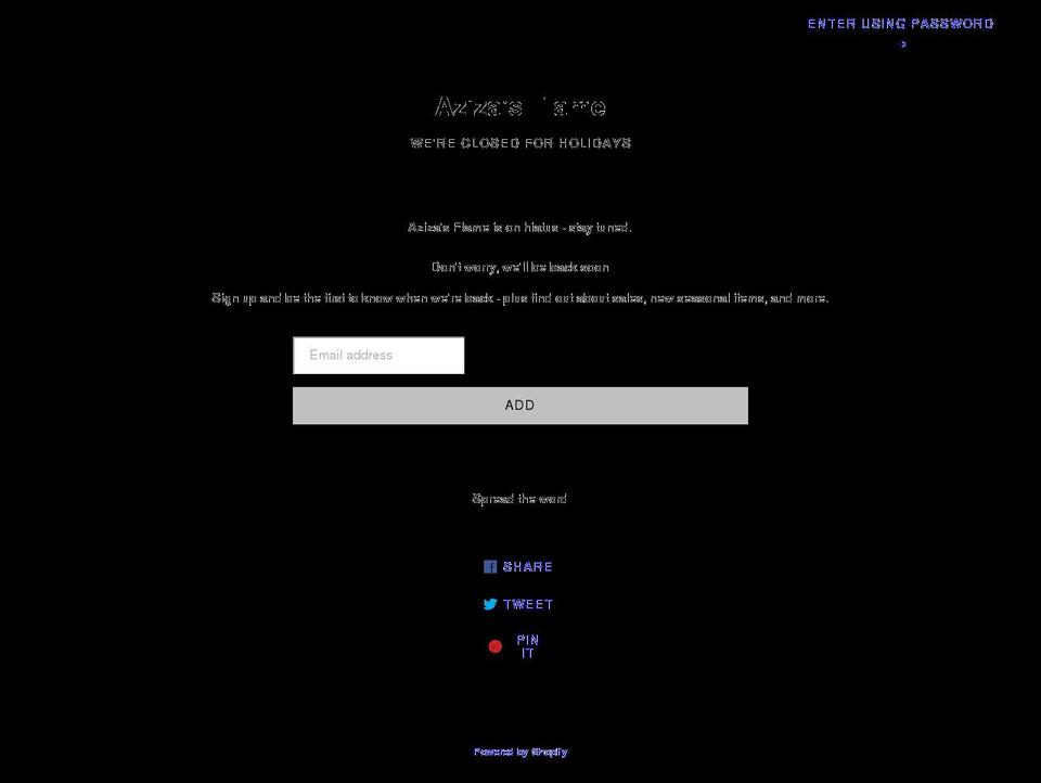 azizasflame.com shopify website screenshot