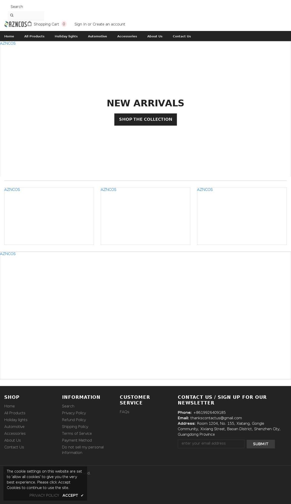 azncos.com shopify website screenshot