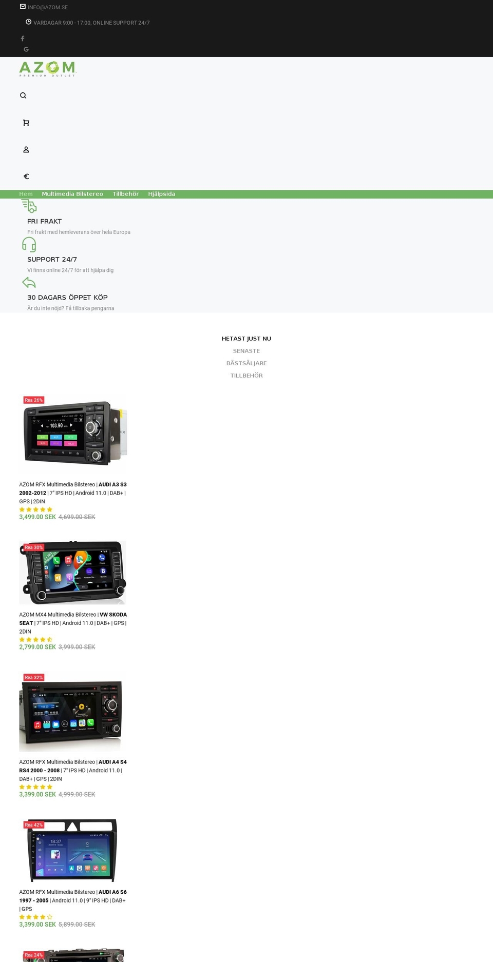 azom.se shopify website screenshot