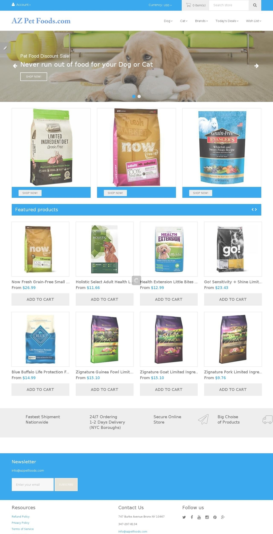 azpetfoods.com shopify website screenshot