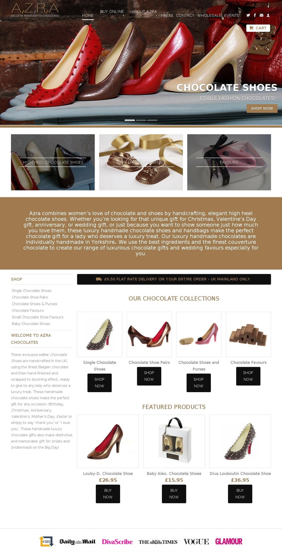 azrachocolates.co.uk shopify website screenshot