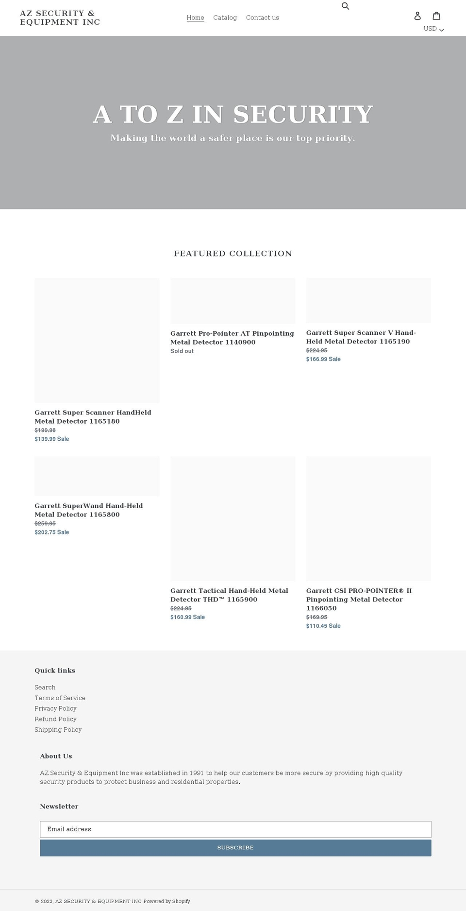 azsecurityus.net shopify website screenshot