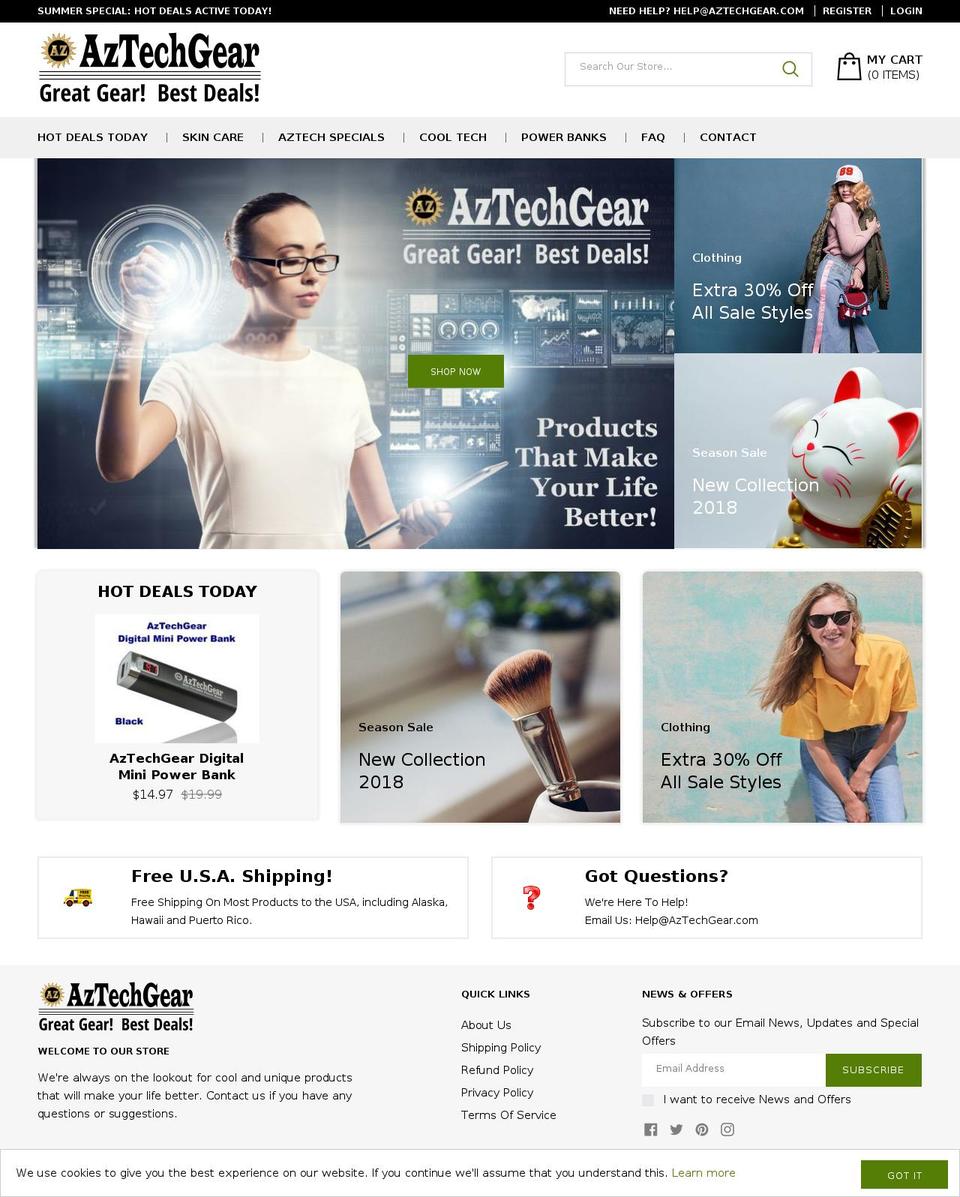 aztechgear.com shopify website screenshot