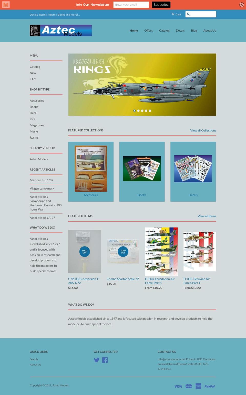 aztecmodels.com shopify website screenshot