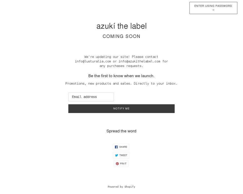 azuki-the-label.myshopify.com shopify website screenshot