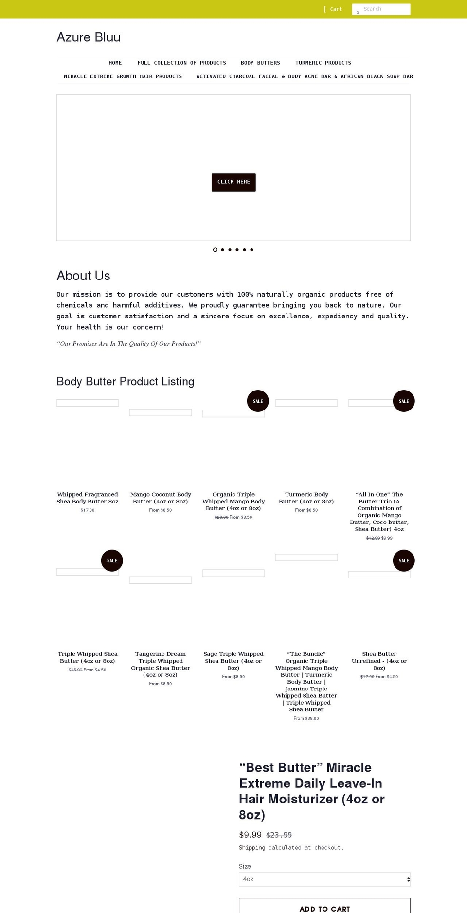 azurebluu.com shopify website screenshot
