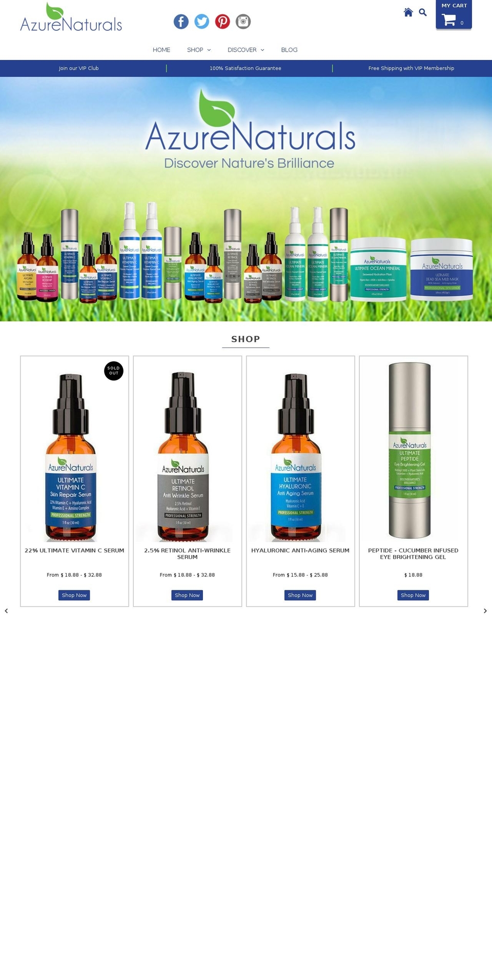 New Azure Theme Shopify theme site example azurenaturals.com
