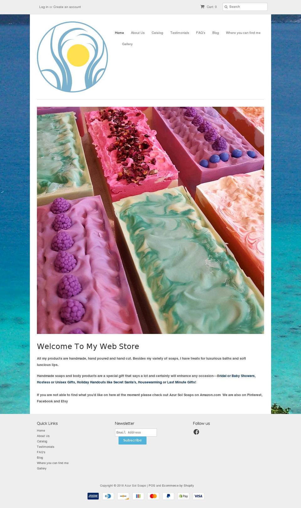 azursolsoaps.com shopify website screenshot