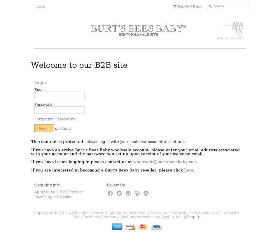 b2bburtsbeesbaby.com shopify website screenshot