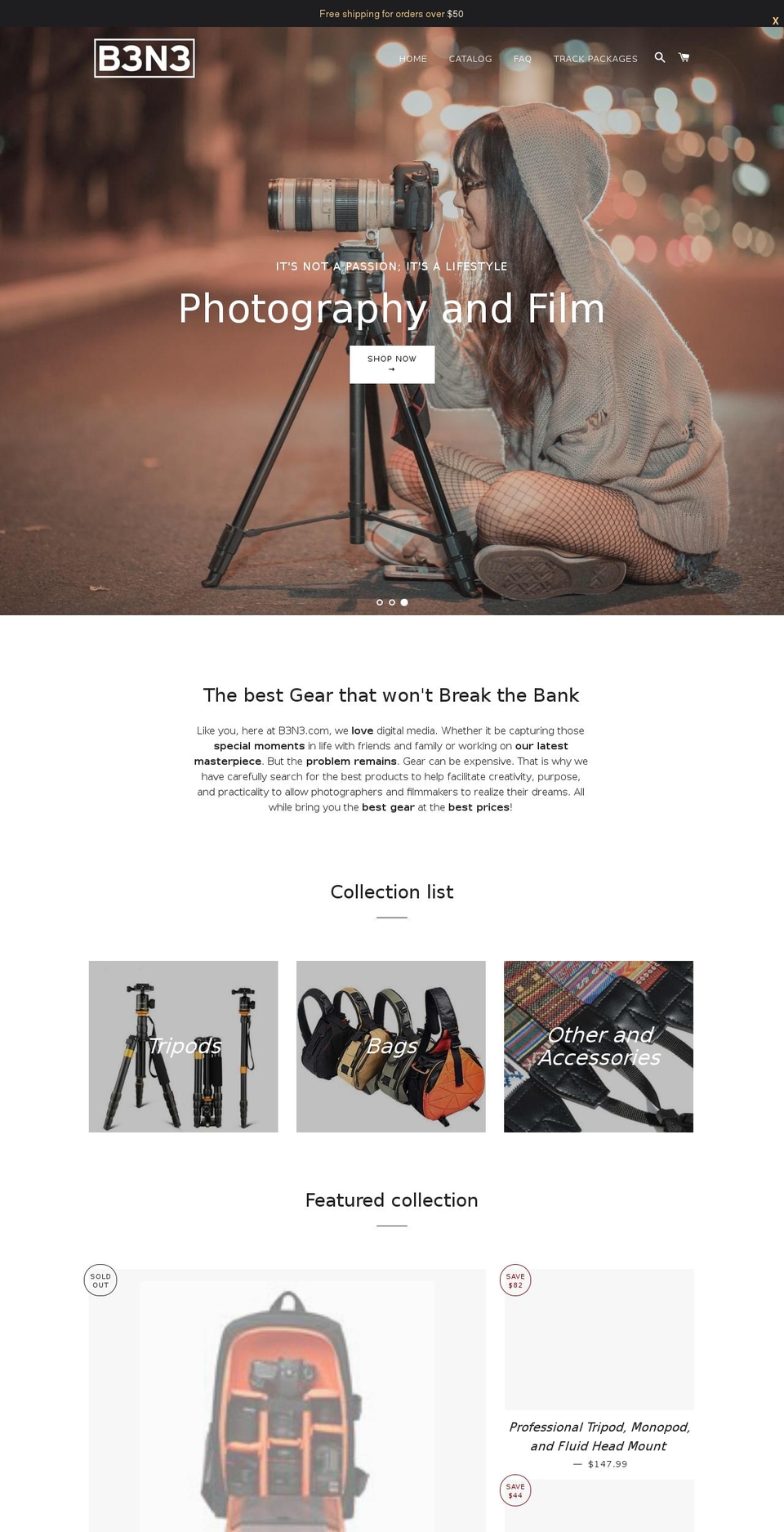 b3n3.com shopify website screenshot