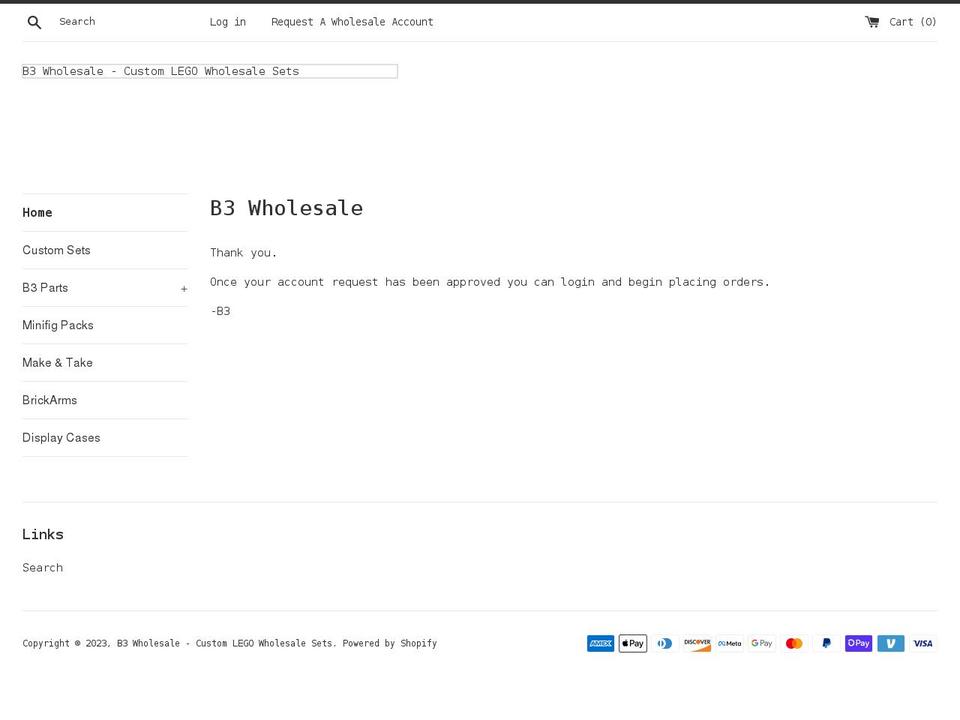 b3wholesale.com shopify website screenshot