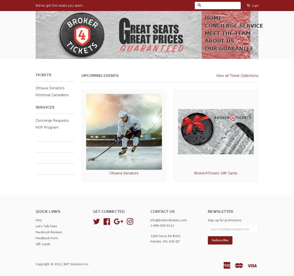 Broker4Tickets Shopify theme site example b4t.ca