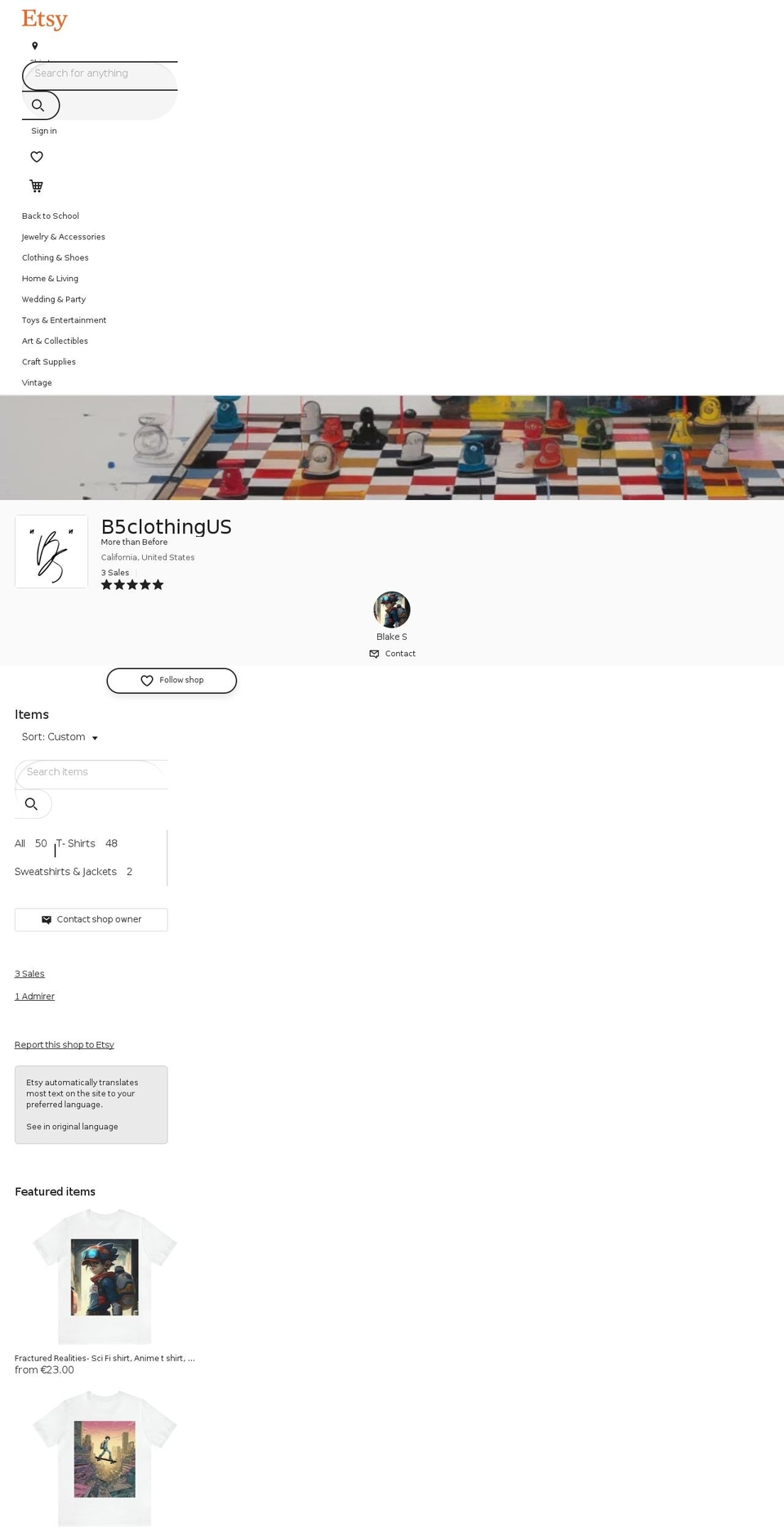 b5clothing.com shopify website screenshot