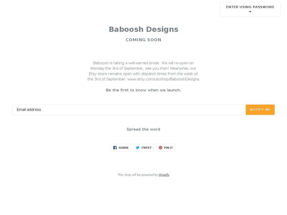 babooshdesigns.com shopify website screenshot