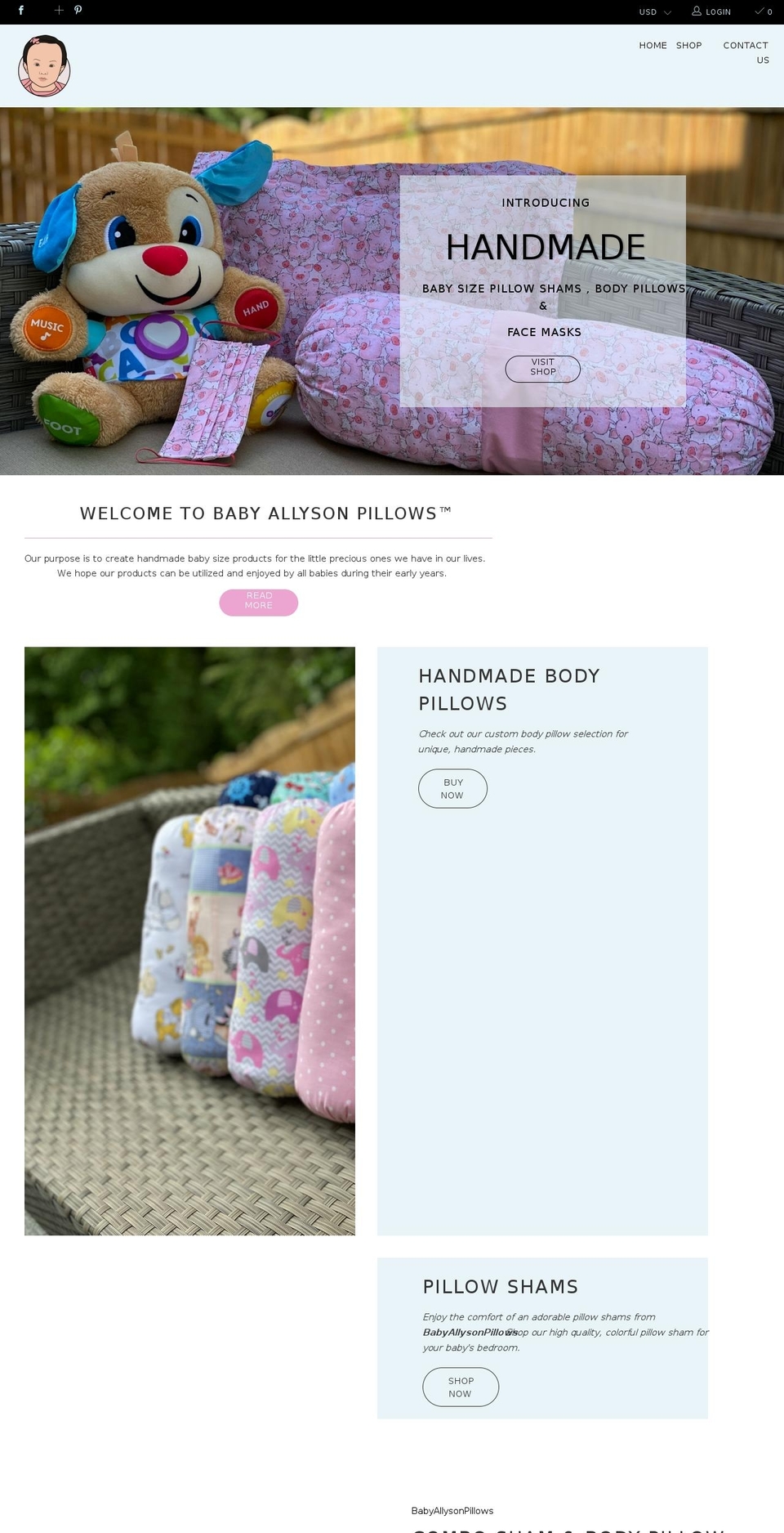 babyallysonpillows.com shopify website screenshot