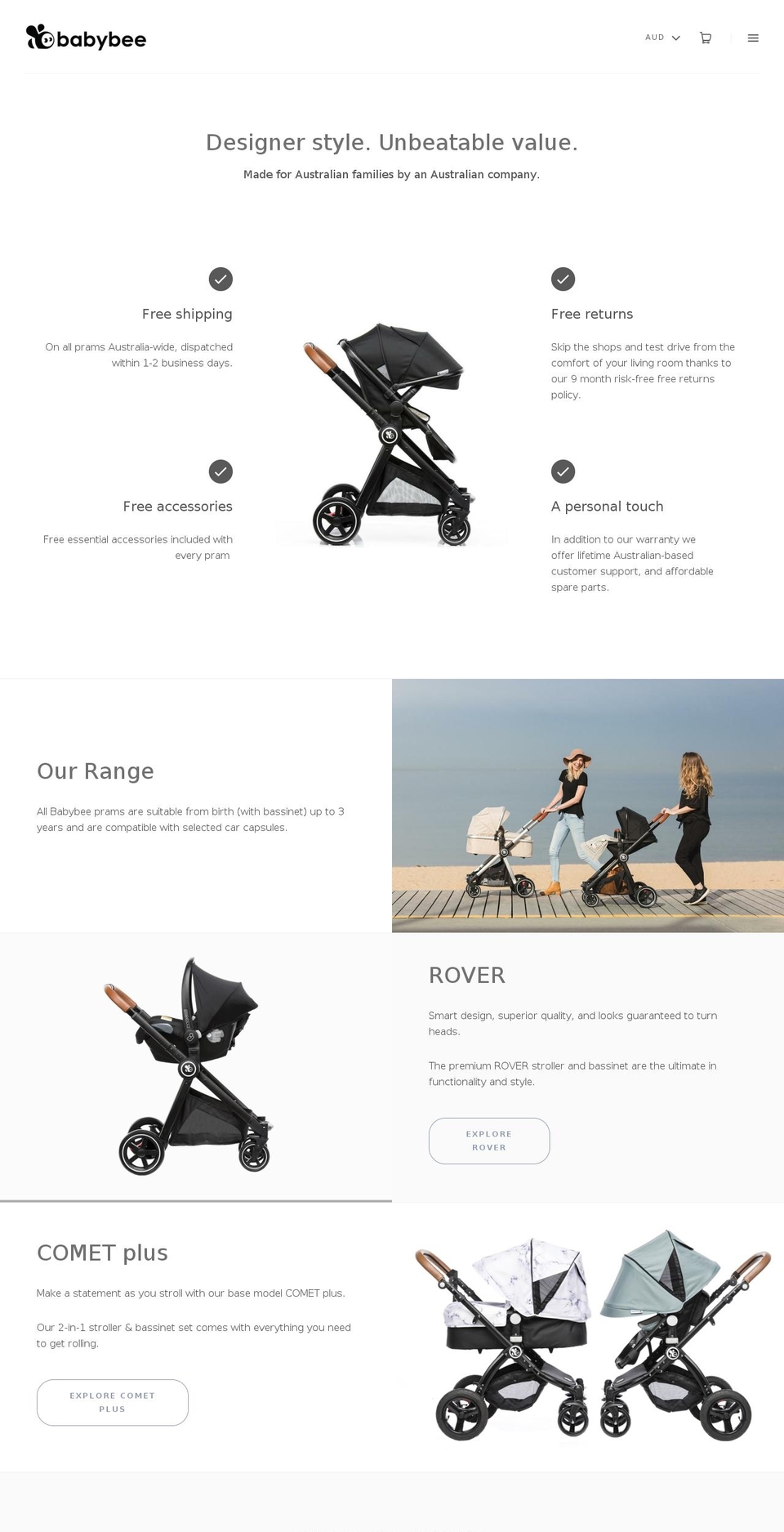 babybeeprams.com.au shopify website screenshot