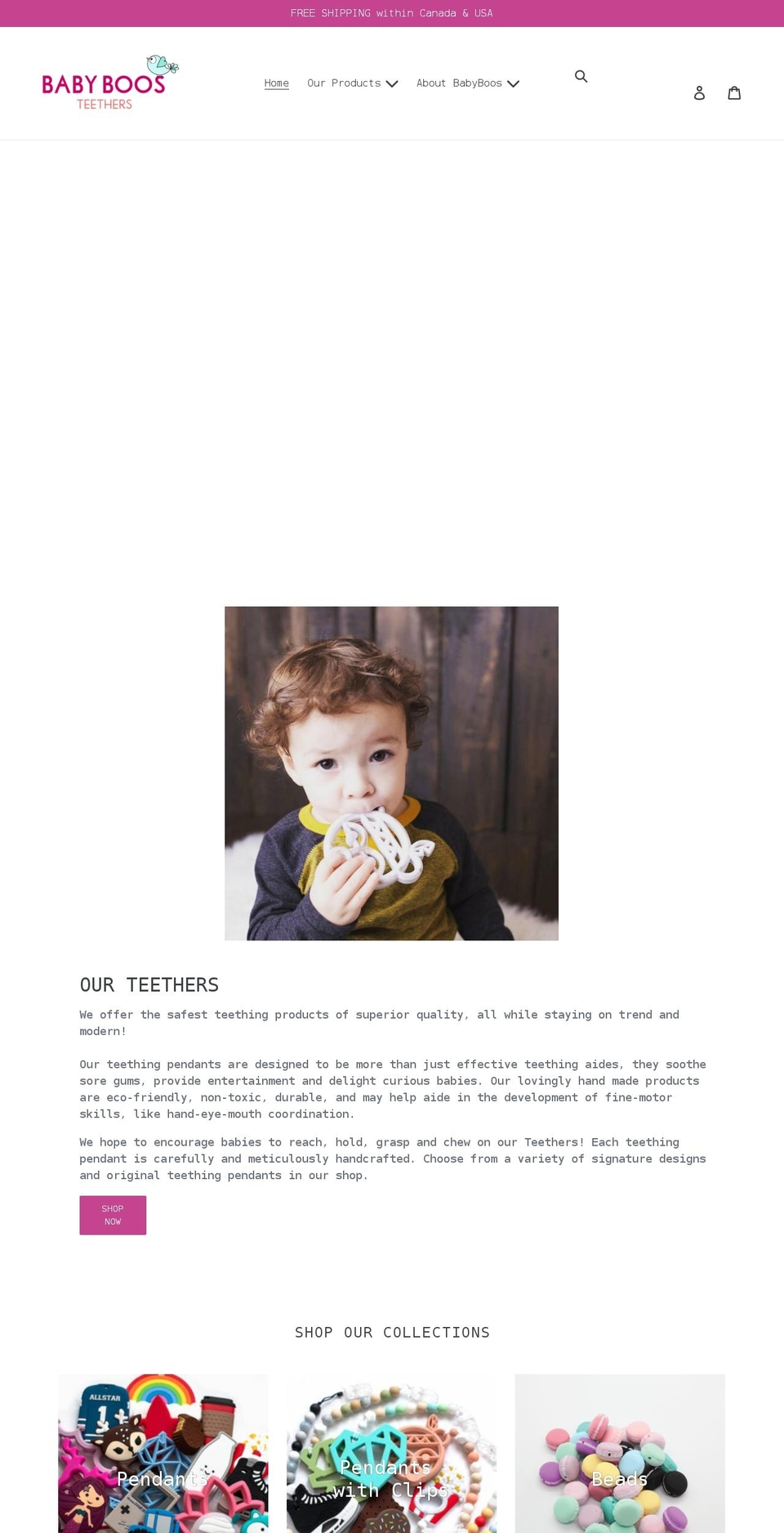 babyboosteethers.com shopify website screenshot