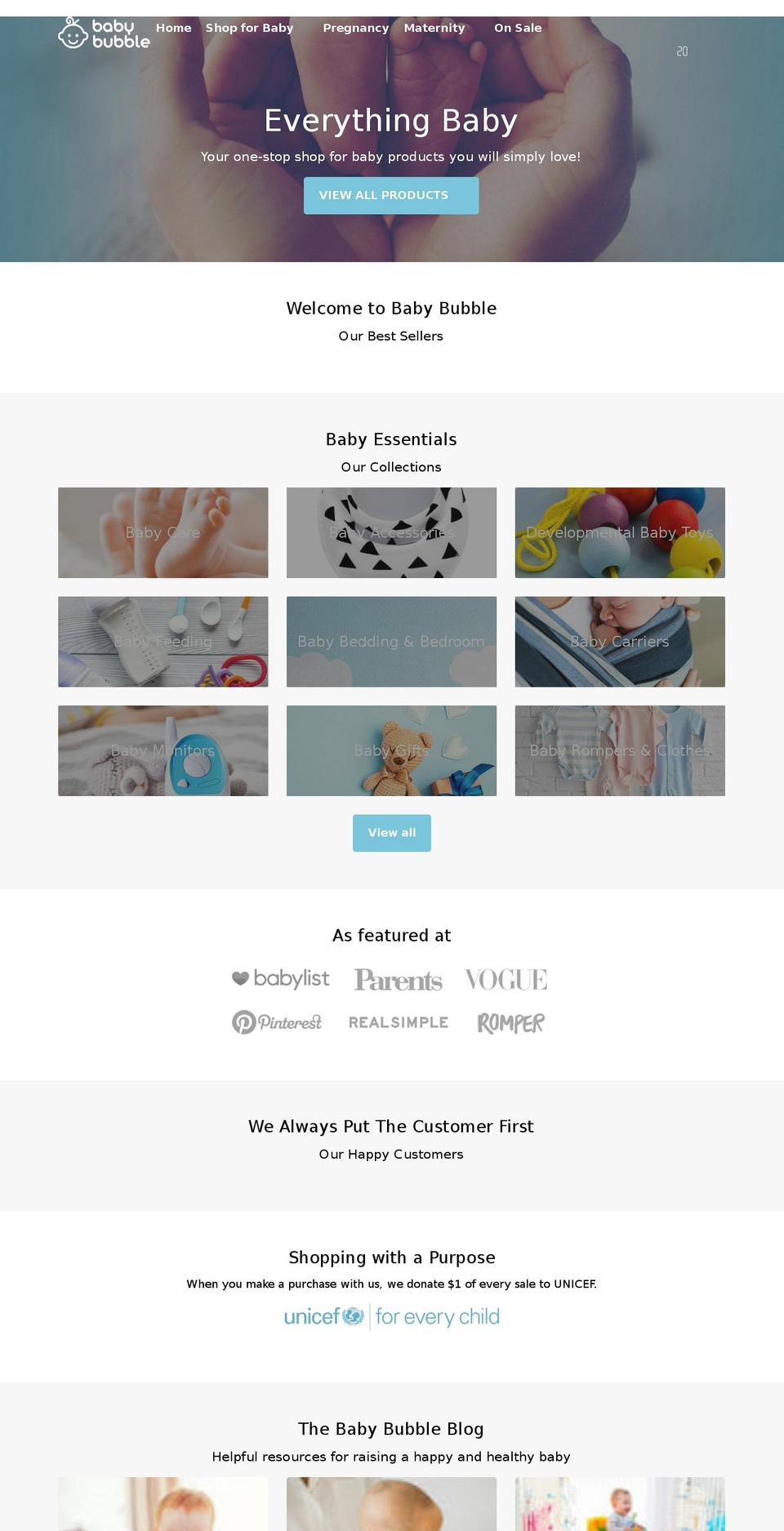 babybubblestore.com shopify website screenshot