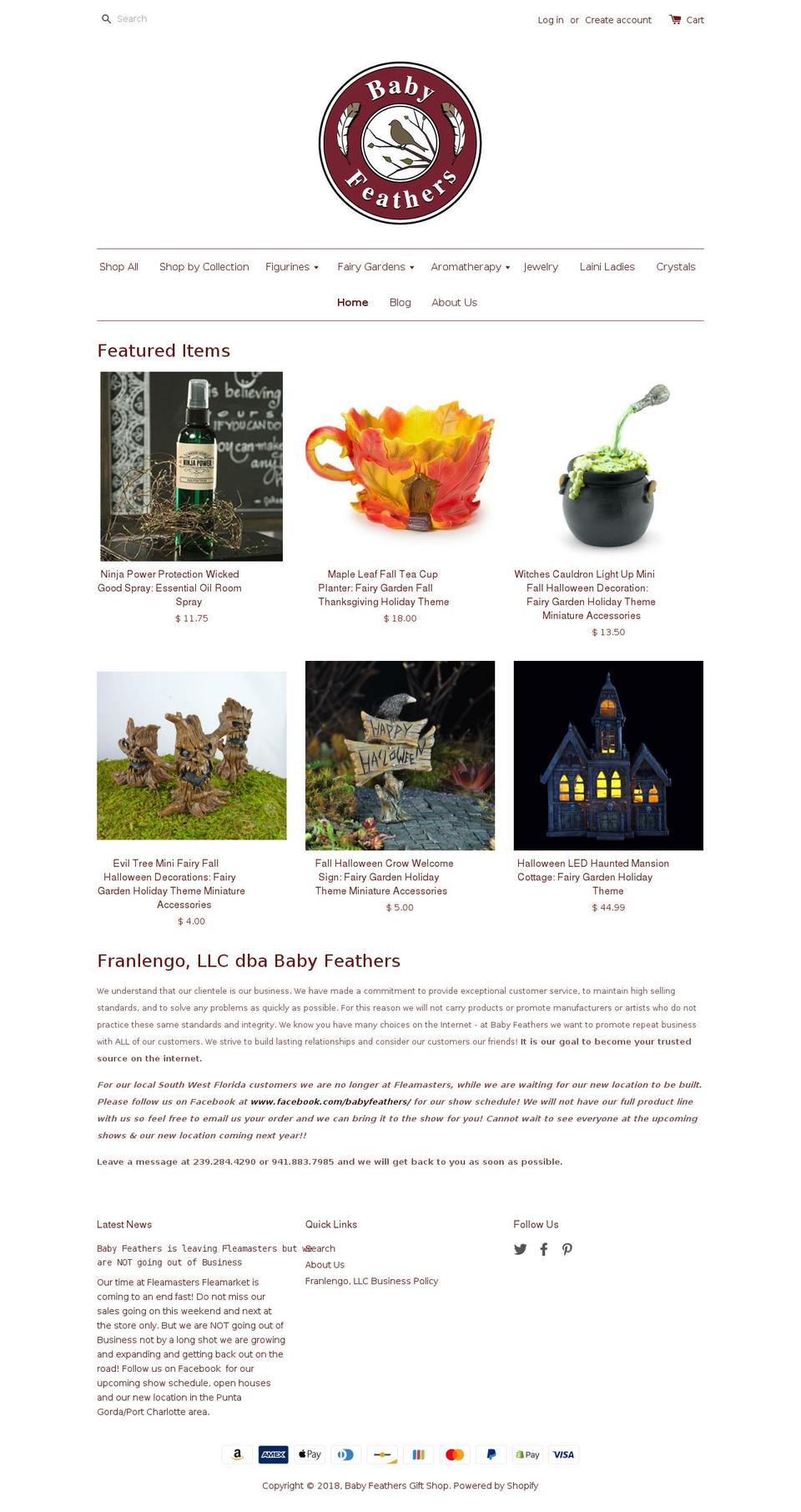 babyfeathersonline.com — Shopify storefront screenshot