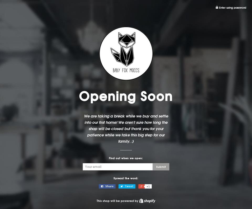 babyfoxmoccs.com shopify website screenshot
