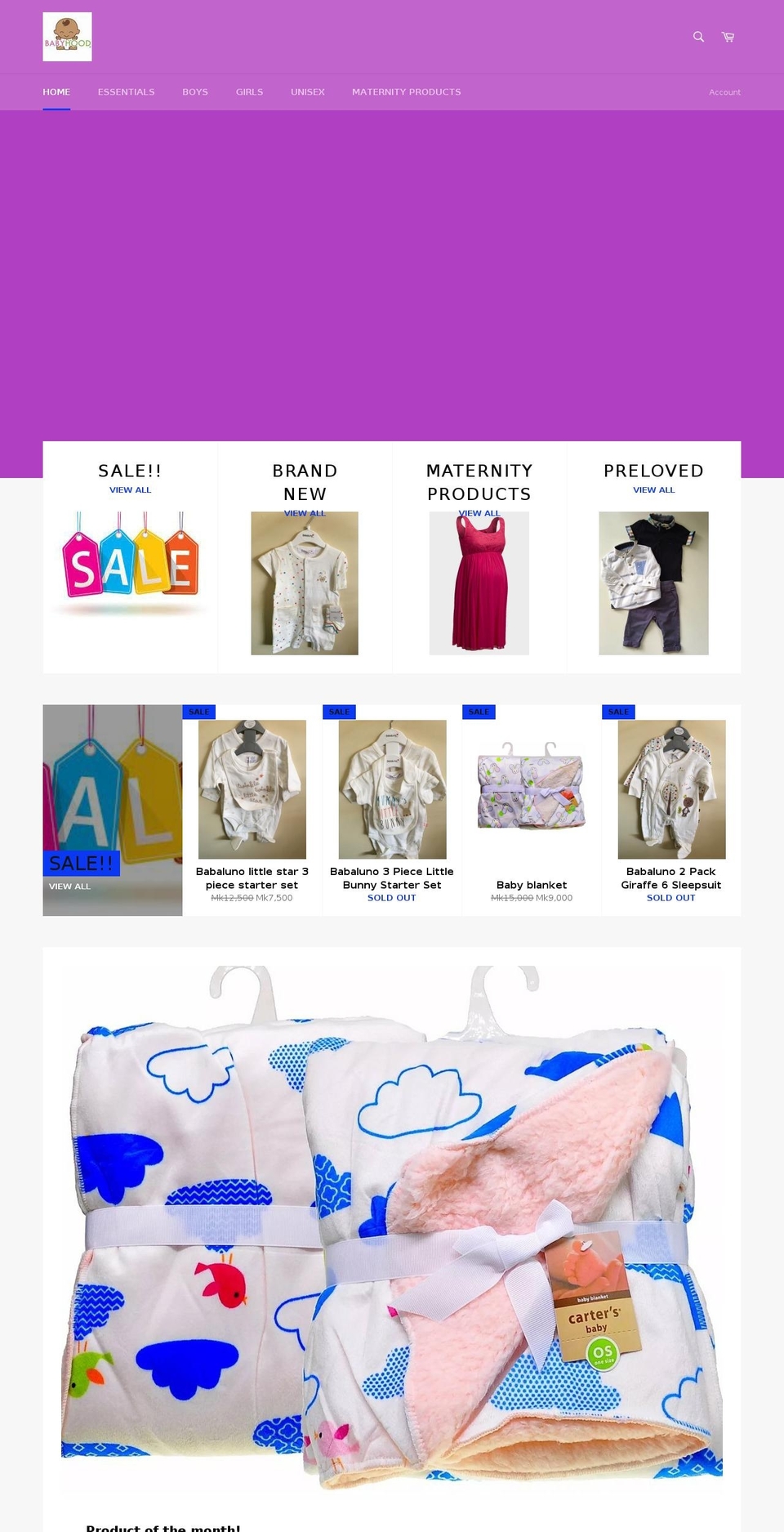 babyhoodmw.com — Shopify storefront screenshot