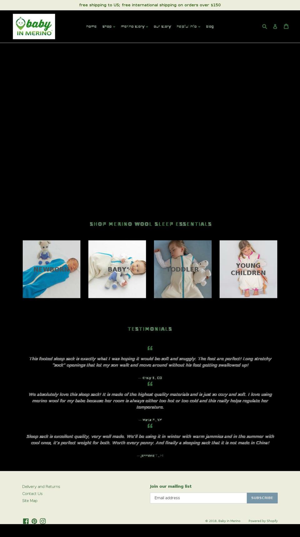 babyinmerino.com shopify website screenshot